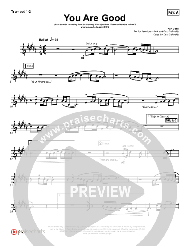 You Are Good Trumpet 1,2 (Gateway Worship Voices / Kari Jobe)