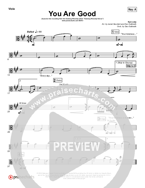 You Are Good Viola (Gateway Worship Voices / Kari Jobe)