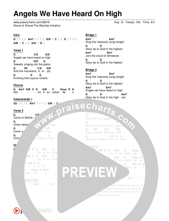 Angels We Have Heard On High (Cloud Of Witnesses) Chords & Lyrics (Shane & Shane / The Worship Initiative)