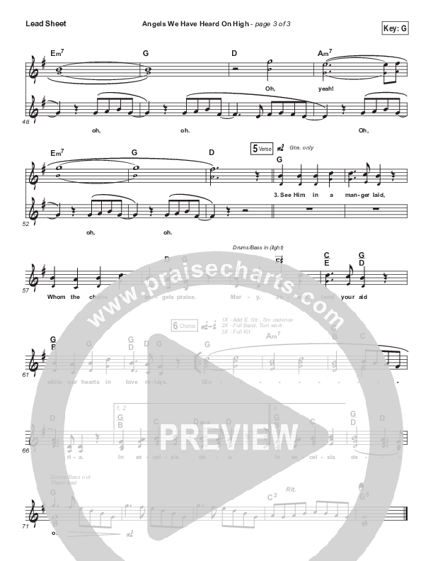 Angels We Have Heard On High (Cloud Of Witnesses) Lead Sheet (SAT) (Shane & Shane / The Worship Initiative)