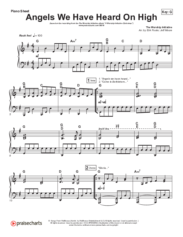 Angels We Have Heard On High (Cloud Of Witnesses) Piano Sheet (Shane & Shane / The Worship Initiative)