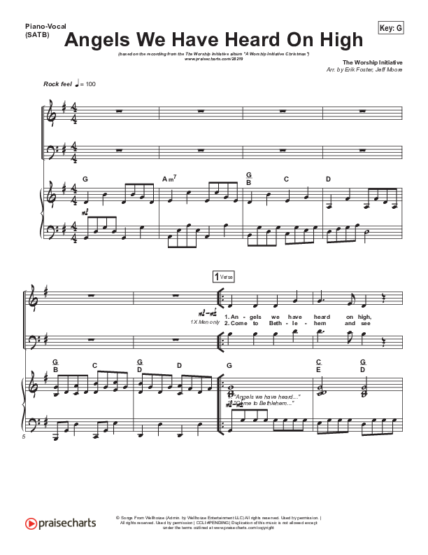 Angels We Have Heard On High (Cloud Of Witnesses) Piano/Vocal Pack (Shane & Shane / The Worship Initiative)