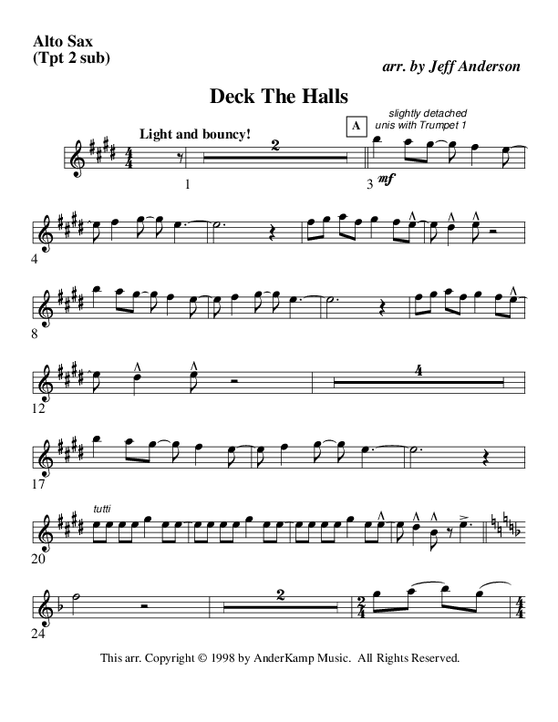 Deck The Halls (Instrumental) Alto Sax (AnderKamp Music)