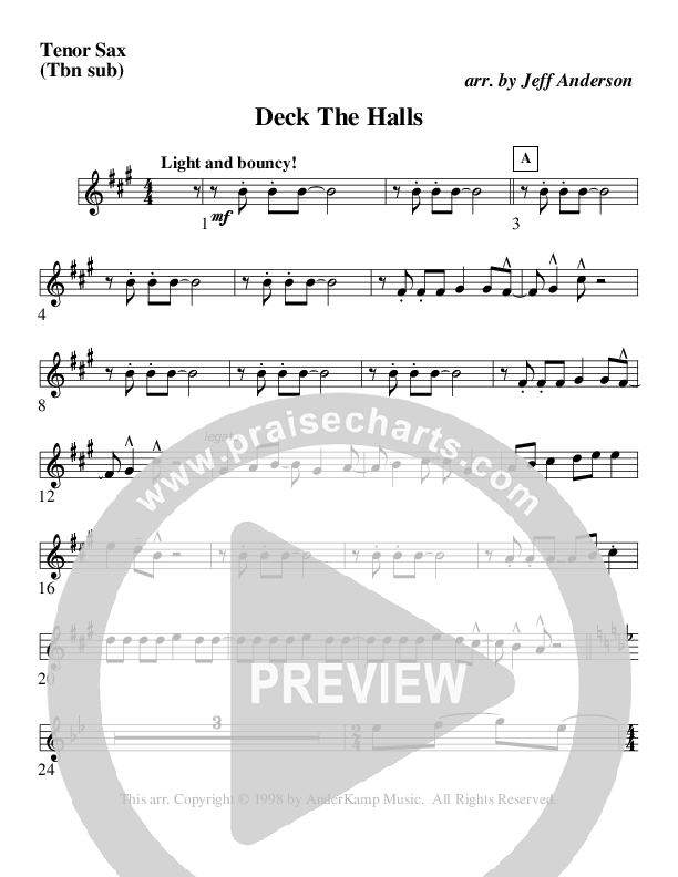 Deck The Halls (Instrumental) Tenor Sax 2 (AnderKamp Music)