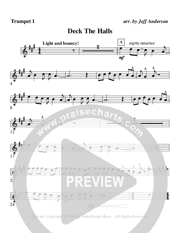 Deck The Halls (Instrumental) Trumpet 1 (AnderKamp Music)