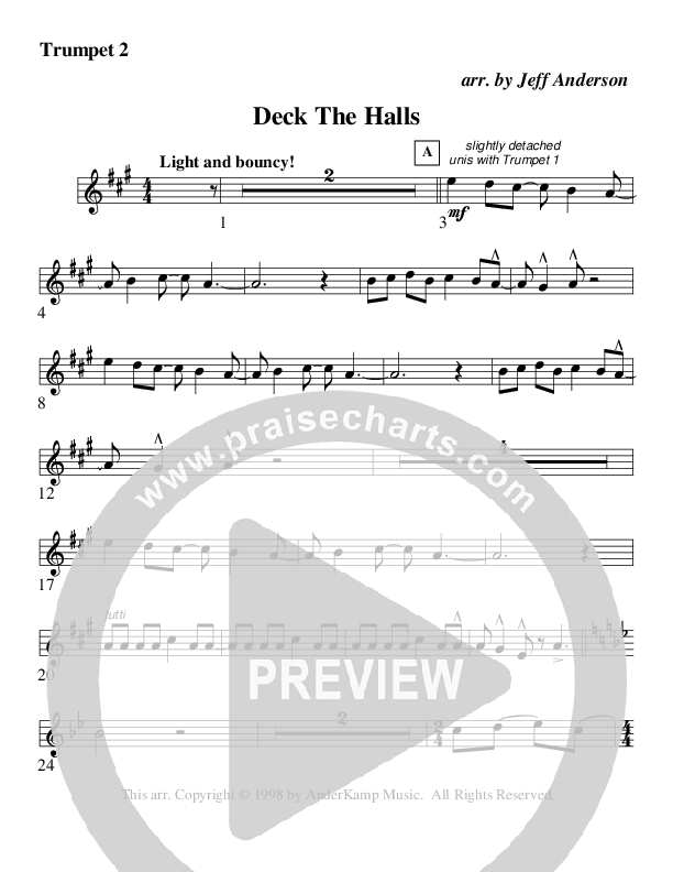Deck The Halls (Instrumental) Trumpet 2 (AnderKamp Music)
