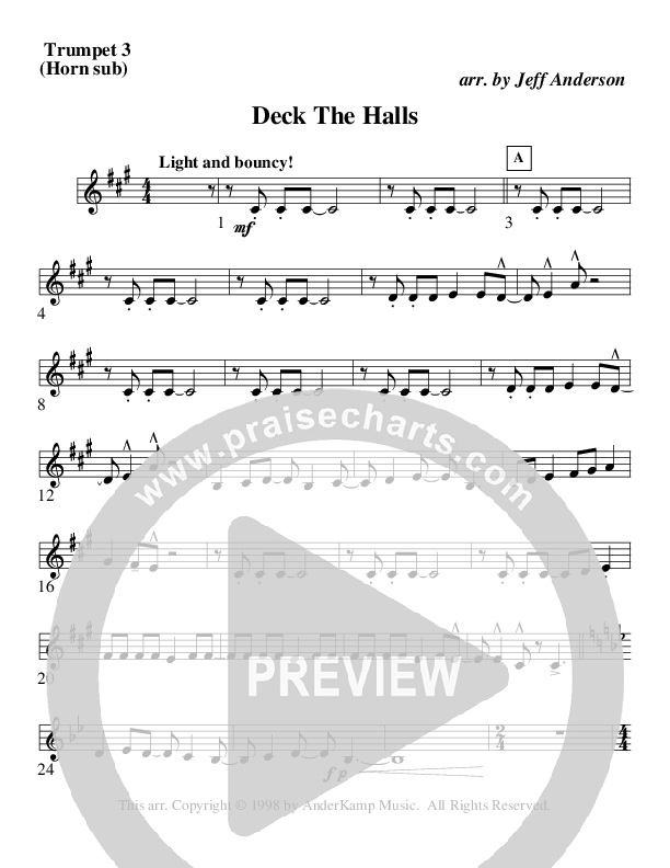 Deck The Halls (Instrumental) Trumpet 3 (AnderKamp Music)