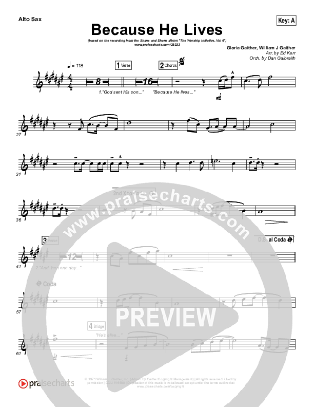 Because He Lives Alto Sax (Shane & Shane / The Worship Initiative)