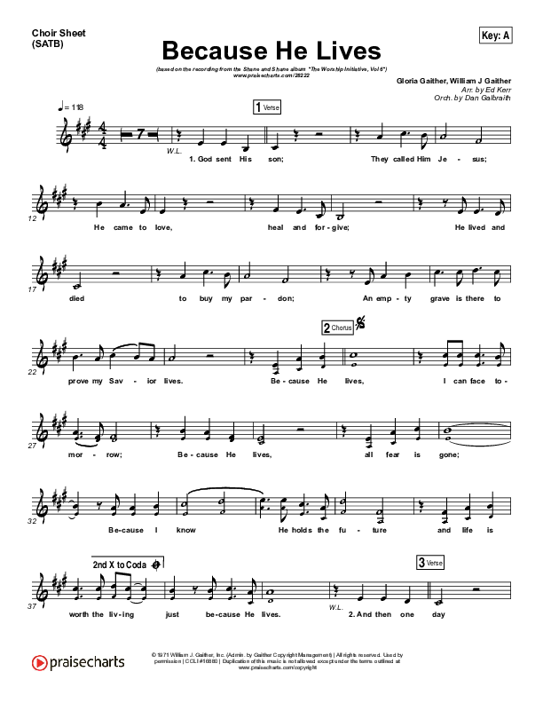 Because He Lives Choir Vocals (SATB) (Shane & Shane / The Worship Initiative)