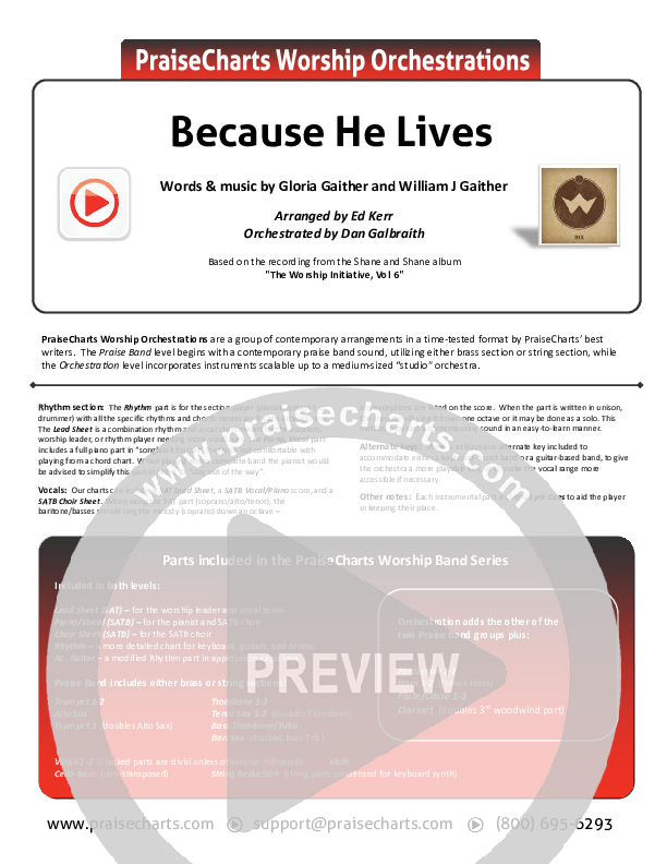 Because He Lives Cover Sheet (Shane & Shane / The Worship Initiative)