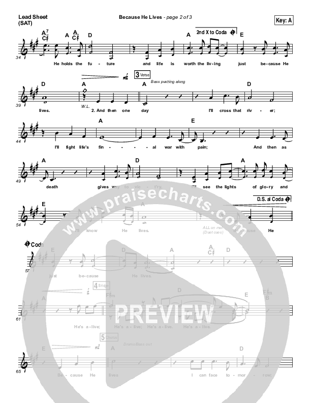Because He Lives Lead Sheet (SAT) (Shane & Shane / The Worship Initiative)