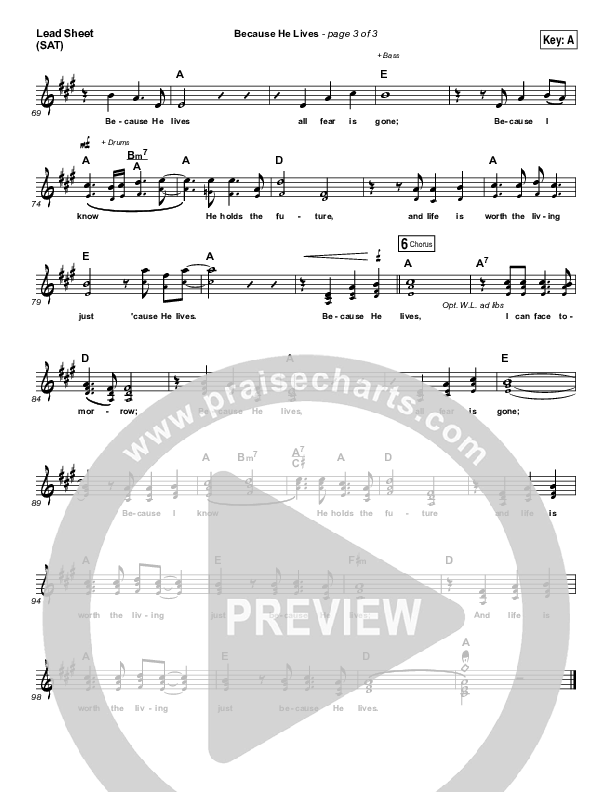 Because He Lives Lead Sheet (SAT) (Shane & Shane / The Worship Initiative)