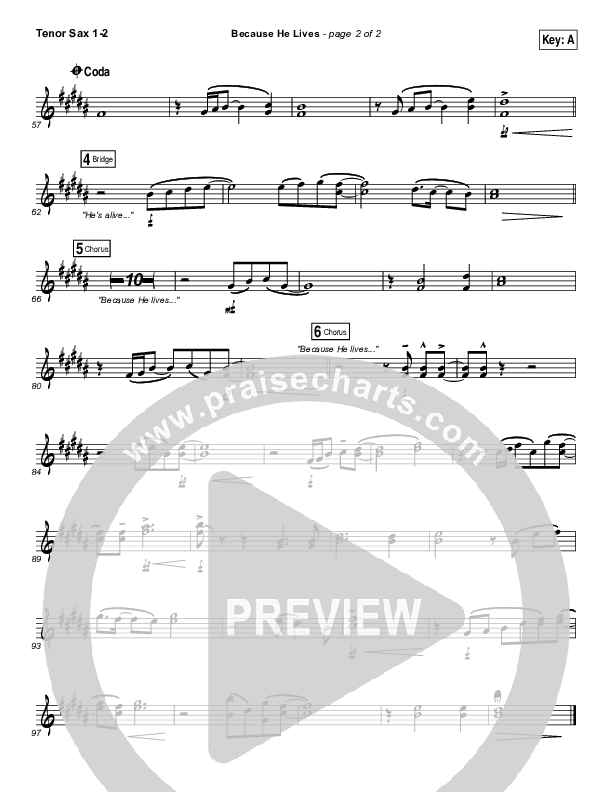 Because He Lives Tenor Sax 1/2 (Shane & Shane / The Worship Initiative)