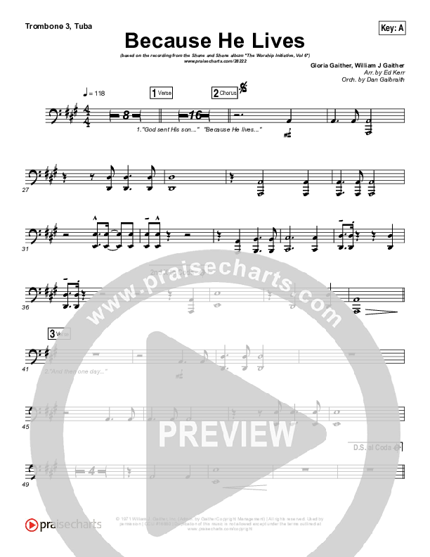 Because He Lives Trombone 3/Tuba (Shane & Shane / The Worship Initiative)