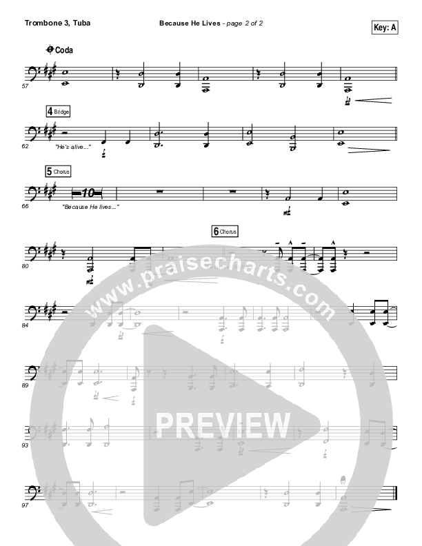 Because He Lives Trombone 3/Tuba (Shane & Shane / The Worship Initiative)