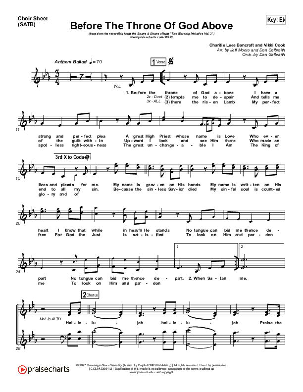 Before The Throne Of God Above Choir Vocals (SATB) (Shane & Shane / The Worship Initiative)