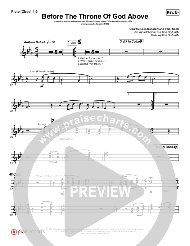 Before The Throne Of God Above Flute/Oboe 1/2/3 (Shane & Shane / The Worship Initiative)
