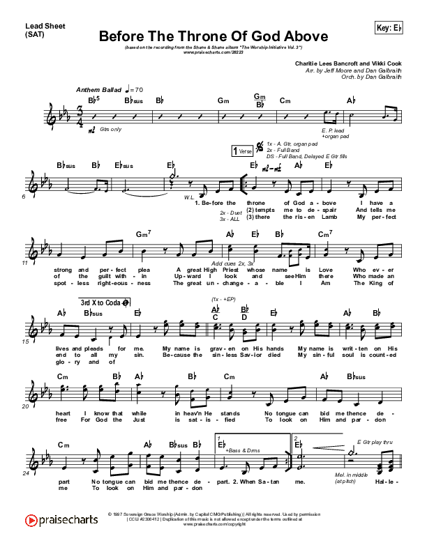 Before The Throne Of God Above Lead Sheet (SAT) (Shane & Shane / The Worship Initiative)