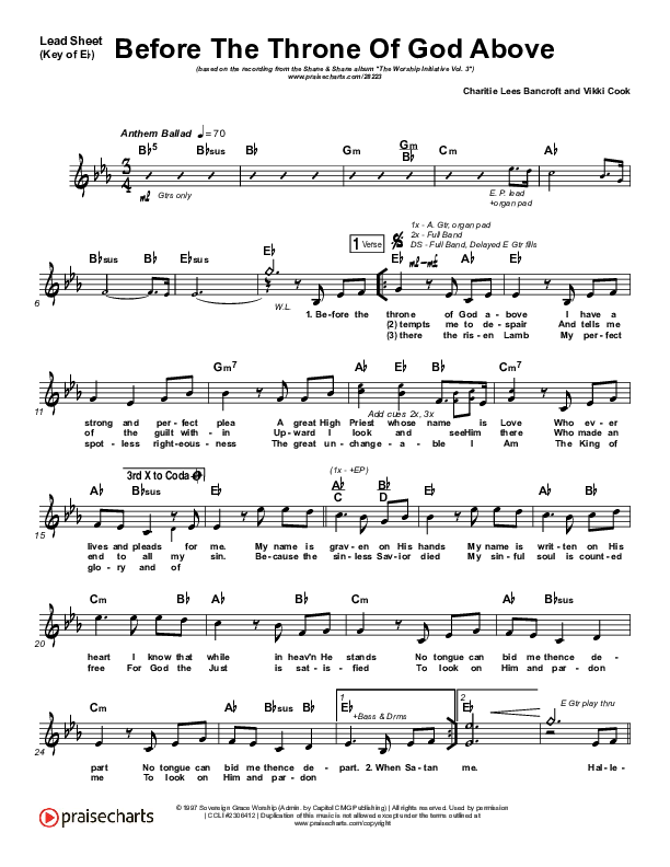 Before The Throne Of God Above Lead Sheet (Melody) (Shane & Shane / The Worship Initiative)