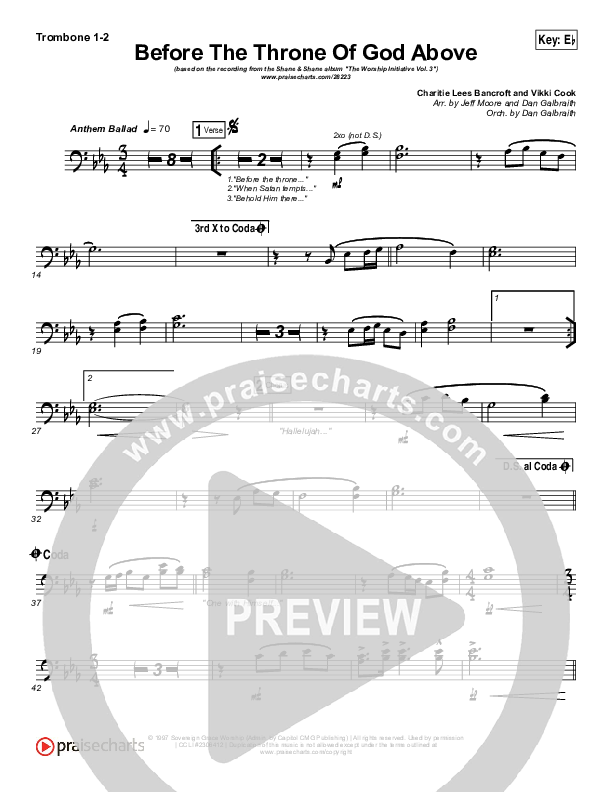 Before The Throne Of God Above Trombone 1/2 (Shane & Shane / The Worship Initiative)