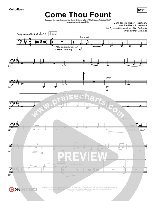 Come Thou Fount Cello/Bass (Shane & Shane / The Worship Initiative)