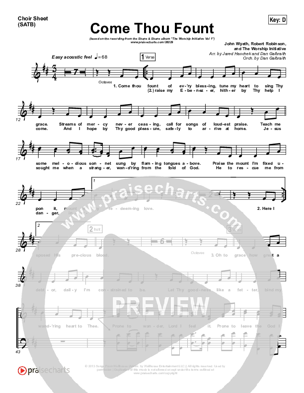 Come Thou Fount Choir Sheet (SATB) (Shane & Shane / The Worship Initiative)