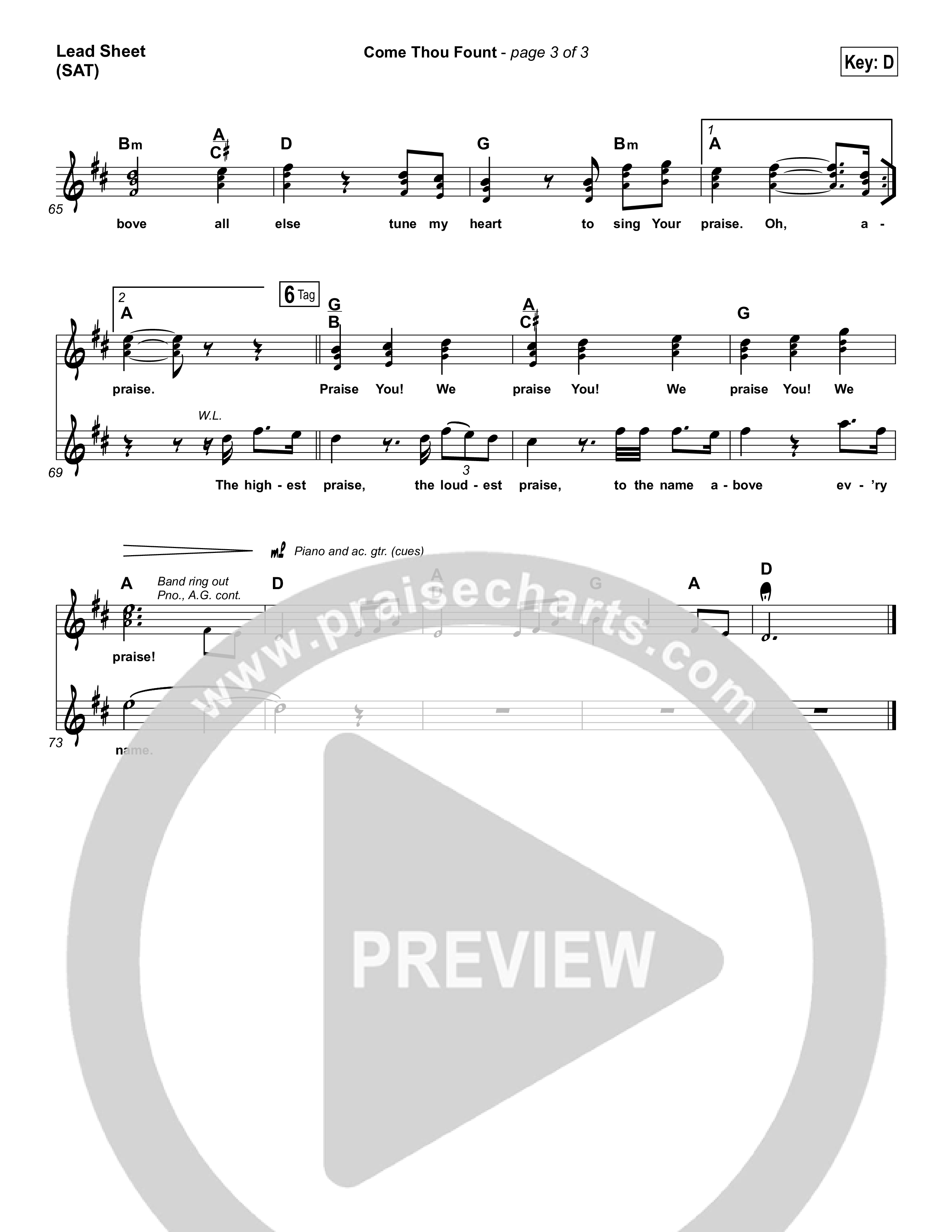 Come Thou Fount Lead Sheet (SAT) (Shane & Shane / The Worship Initiative)