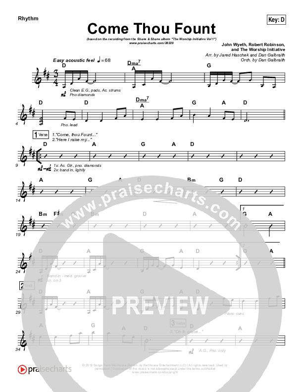 Come Thou Fount Rhythm Chart (Shane & Shane / The Worship Initiative)