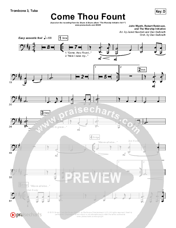 Come Thou Fount Trombone 3/Tuba (Shane & Shane / The Worship Initiative)