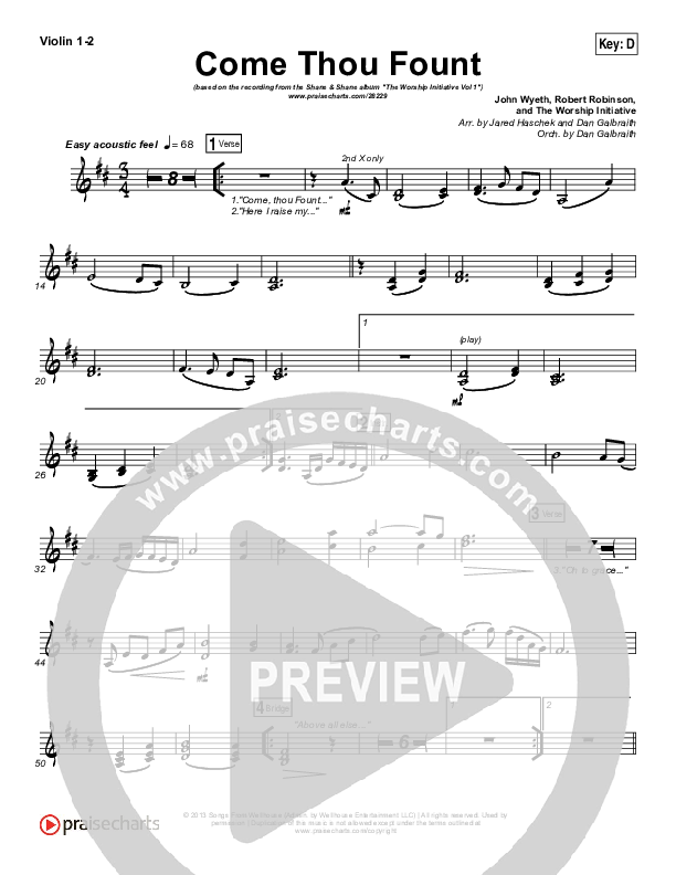 Come Thou Fount Violin 1/2 (Shane & Shane / The Worship Initiative)