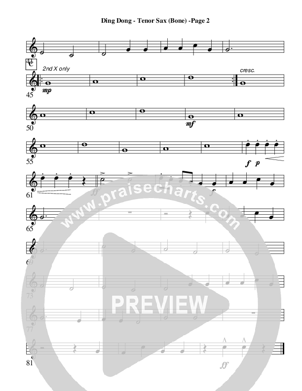 Ding Dong Merrily On High (Instrumental) Tenor Sax 2 (AnderKamp Music)