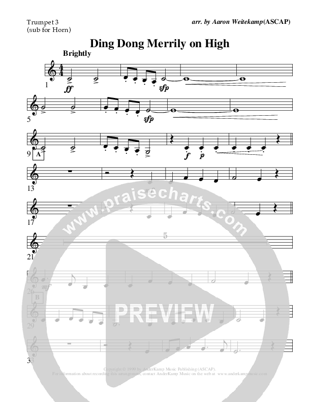 Ding Dong Merrily On High (Instrumental) Trumpet 3 (AnderKamp Music)