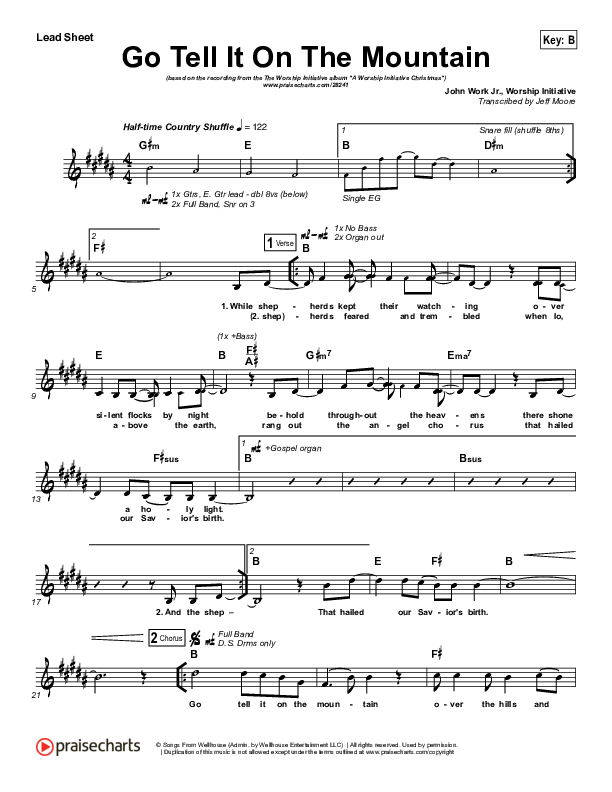 Go Tell It On The Mountain Lead Sheet (Shane & Shane / The Worship Initiative)