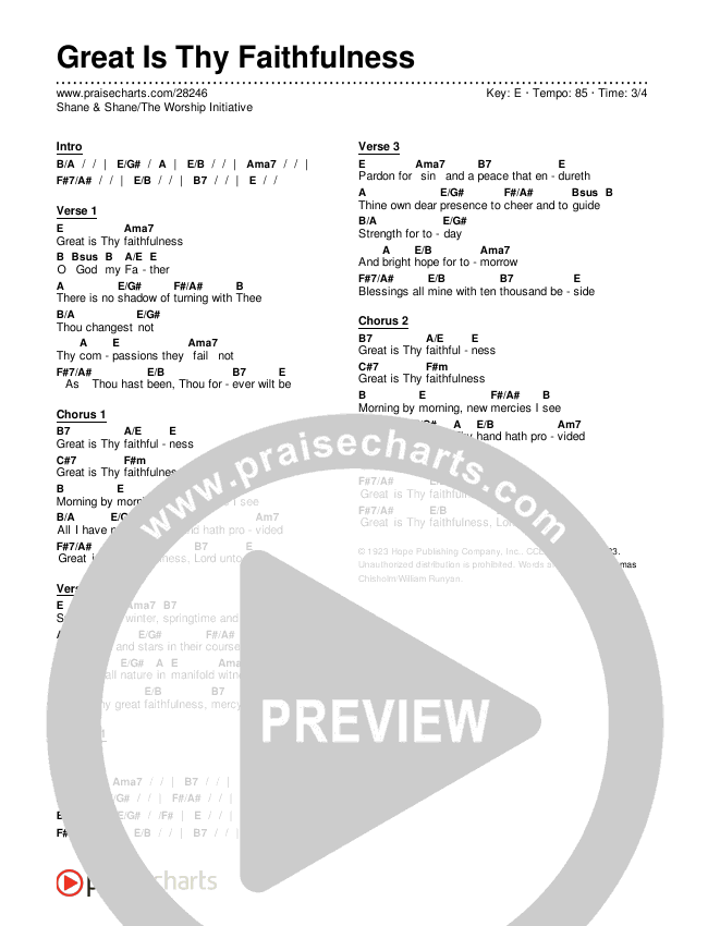 Great Is Thy Faithfulness Chords & Lyrics (Shane & Shane / The Worship Initiative)
