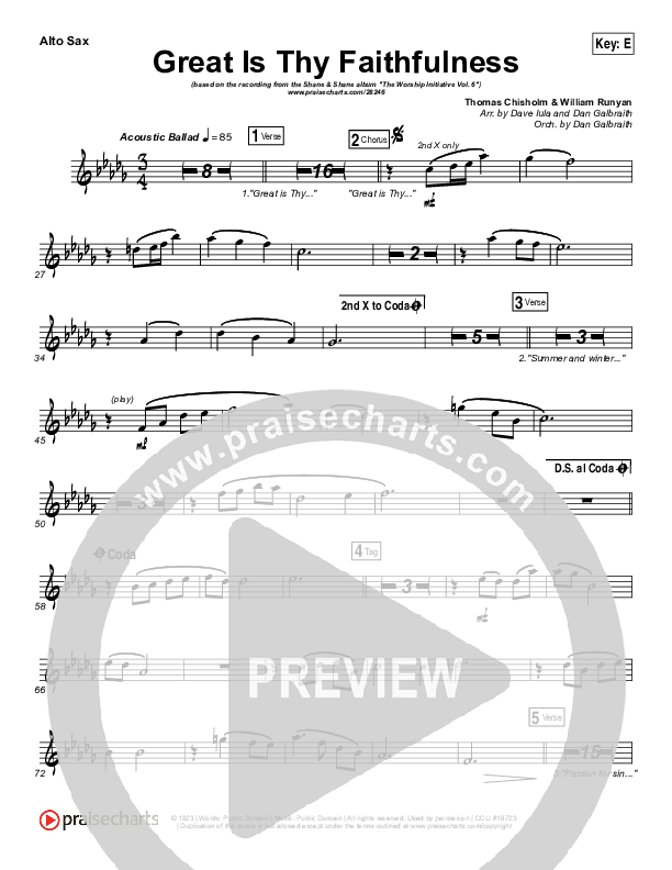 Great Is Thy Faithfulness Alto Sax (Shane & Shane / The Worship Initiative)