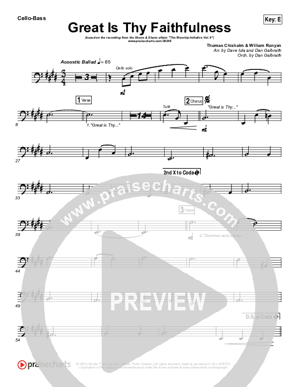 Great Is Thy Faithfulness Cello/Bass (Shane & Shane / The Worship Initiative)