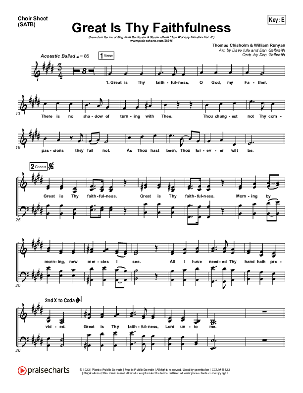 Great Is Thy Faithfulness Choir Sheet (SATB) (Shane & Shane / The Worship Initiative)