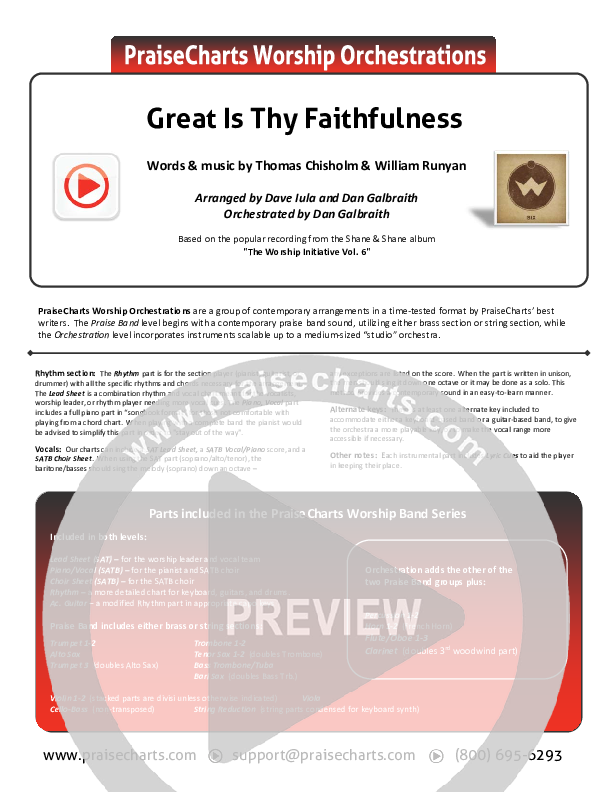 Great Is Thy Faithfulness Cover Sheet (Shane & Shane / The Worship Initiative)
