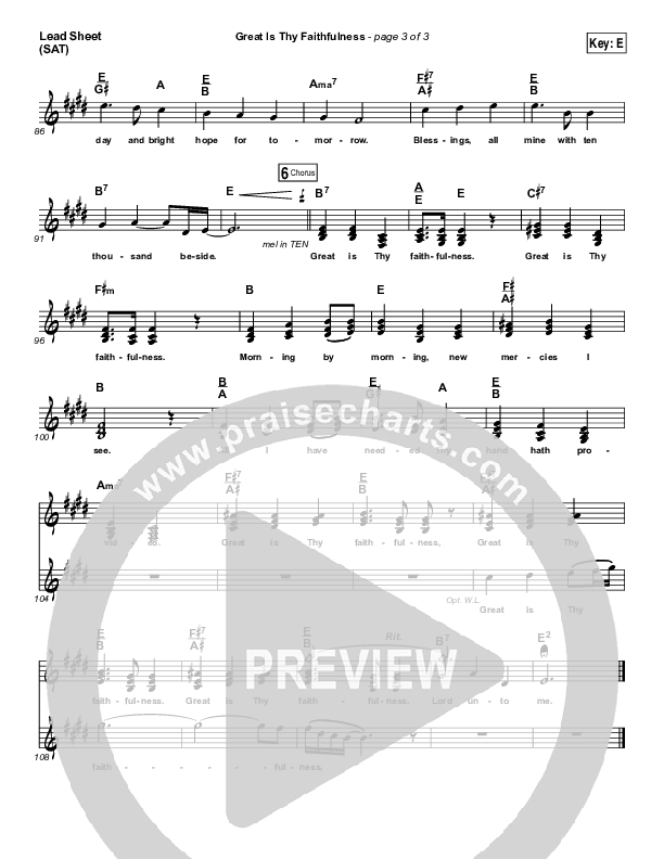 Great Is Thy Faithfulness Lead Sheet (SAT) (Shane & Shane / The Worship Initiative)