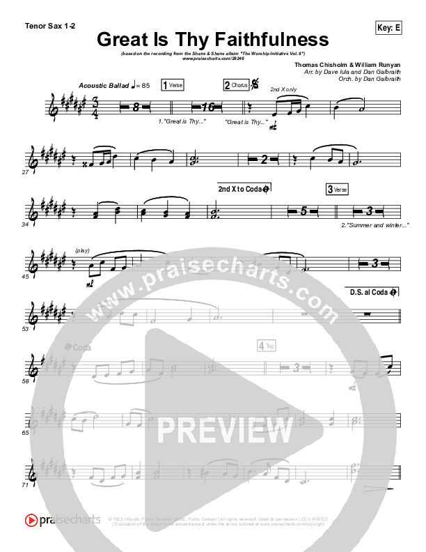 Great Is Thy Faithfulness Tenor Sax 1/2 (Shane & Shane / The Worship Initiative)