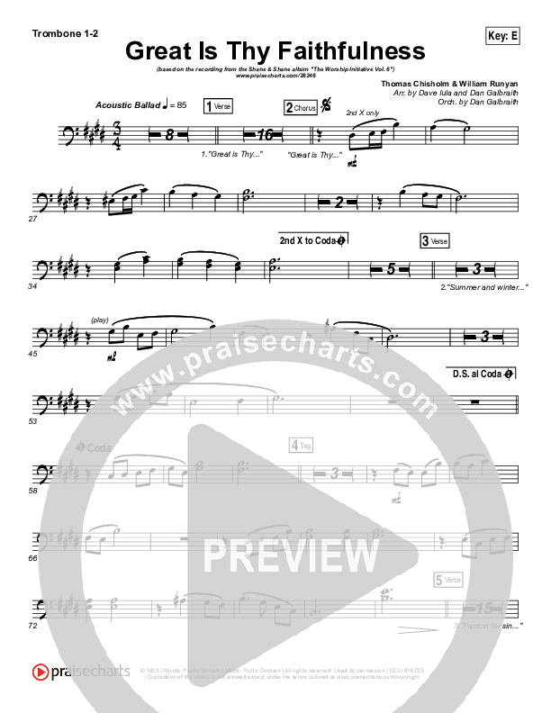 Great Is Thy Faithfulness Trombone 1/2 (Shane & Shane / The Worship Initiative)