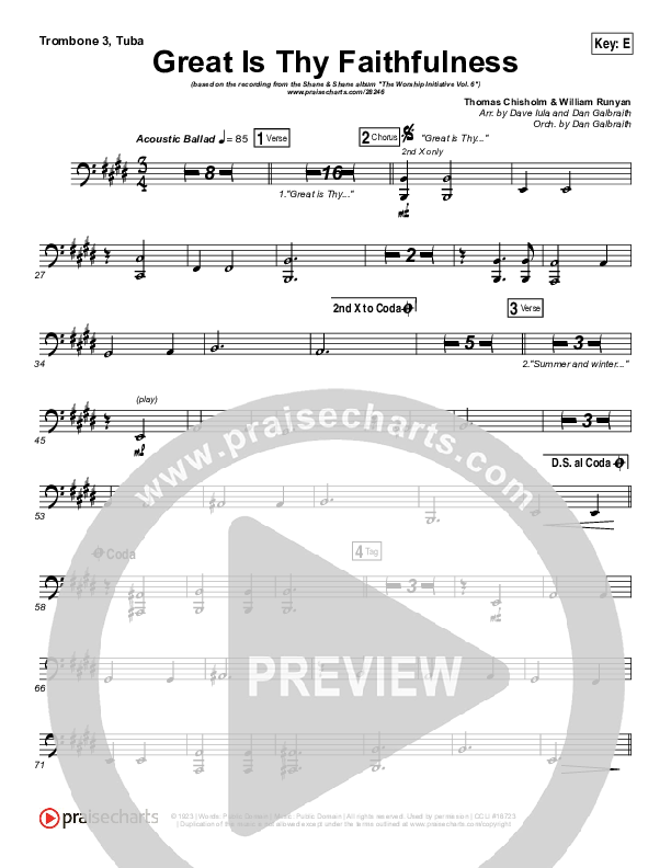 Great Is Thy Faithfulness Trombone 3/Tuba (Shane & Shane / The Worship Initiative)