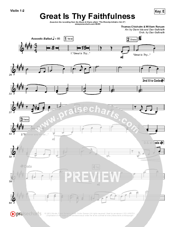 Great Is Thy Faithfulness Violin 1/2 (Shane & Shane / The Worship Initiative)