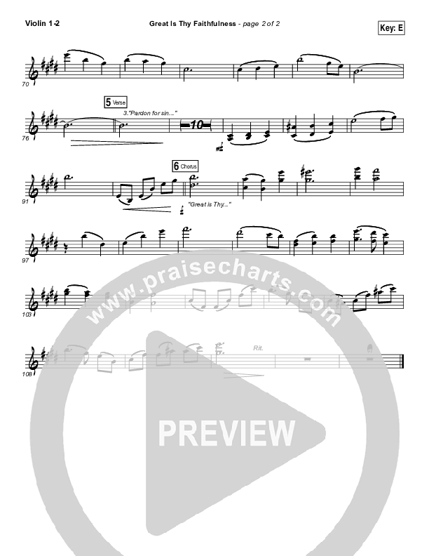 Great Is Thy Faithfulness Violin 1/2 (Shane & Shane / The Worship Initiative)