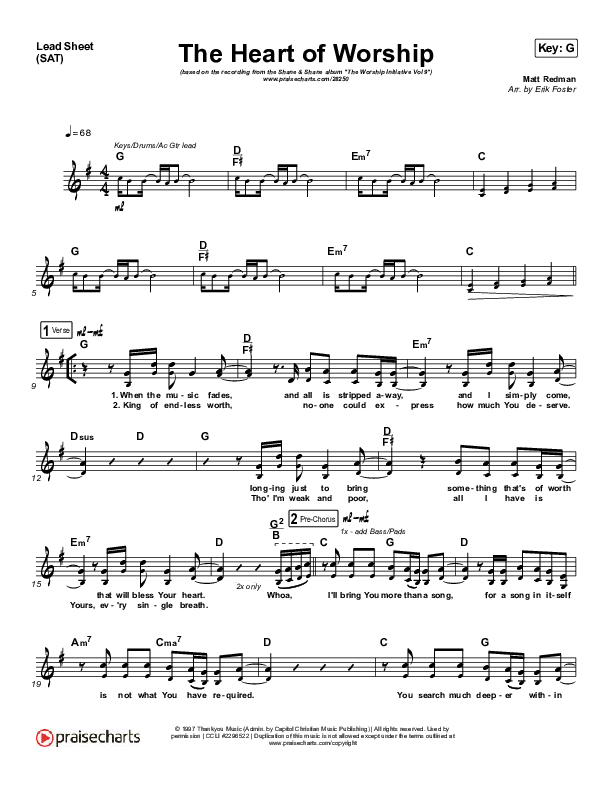 The Heart Of Worship Lead Sheet (SAT) (Shane & Shane / The Worship Initiative)