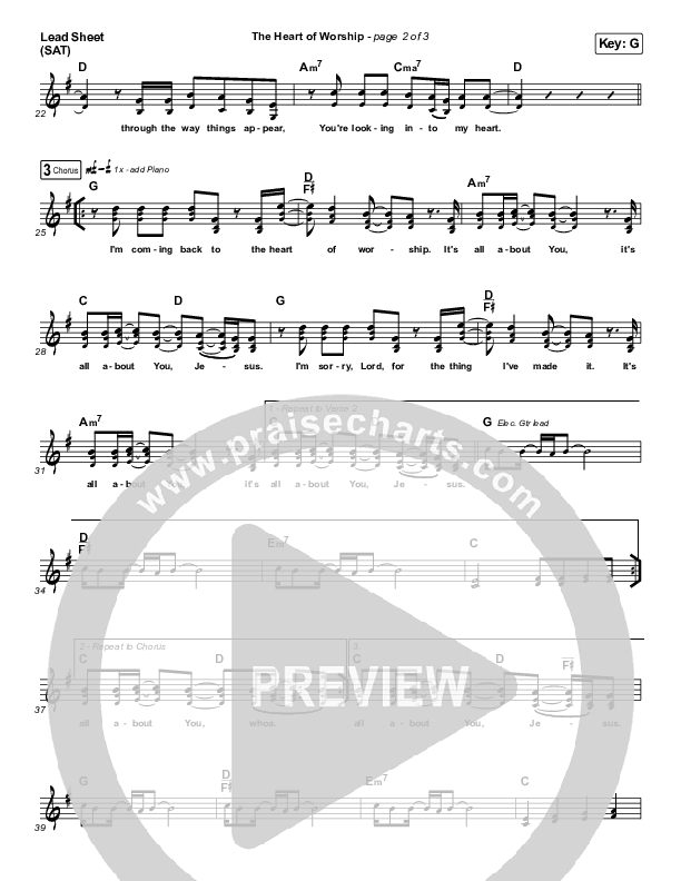 The Heart Of Worship Lead Sheet (SAT) (Shane & Shane / The Worship Initiative)