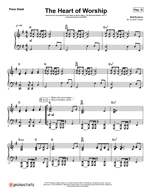 The Heart Of Worship Piano Sheet (Shane & Shane / The Worship Initiative)