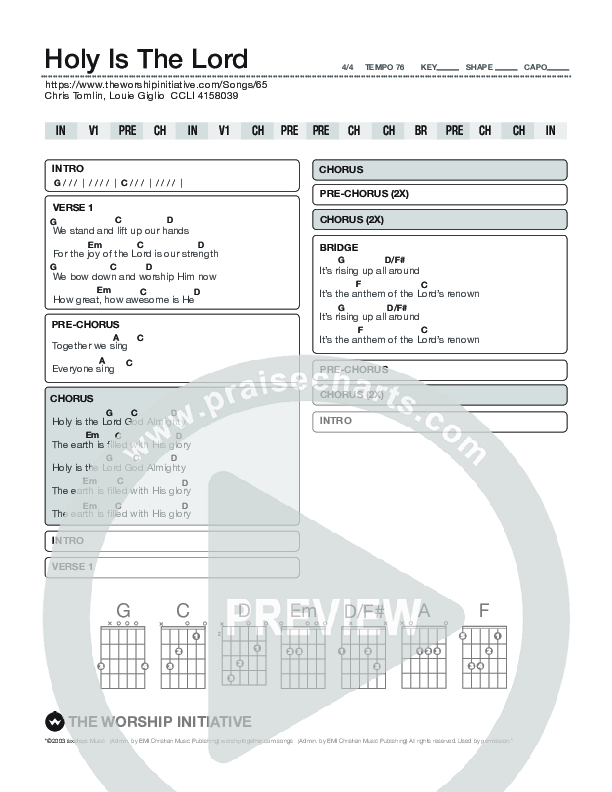 Holy Is The Lord Chord Chart (Shane & Shane / The Worship Initiative)