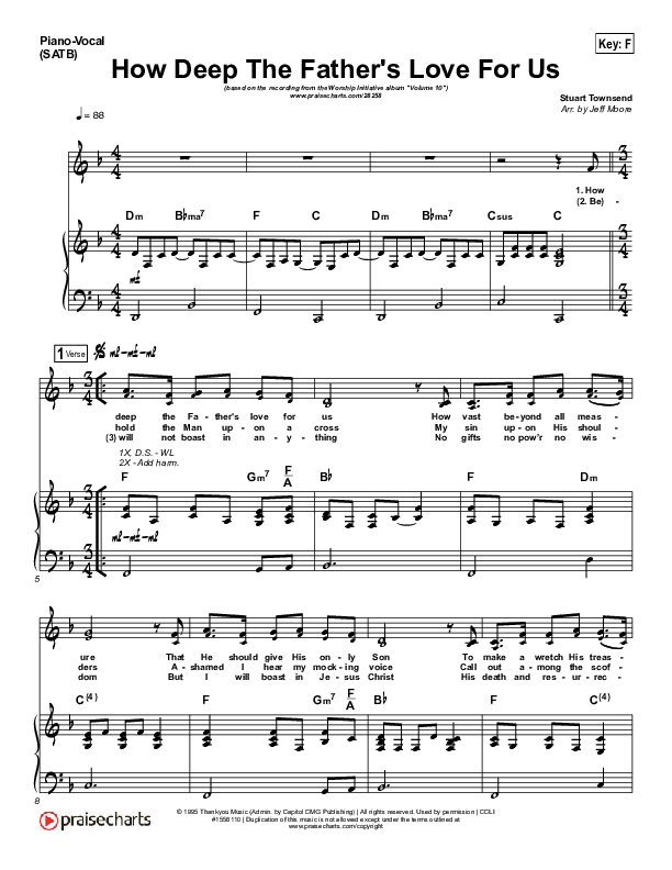 How Deep The Father's Love For Us Piano/Vocal (SATB) (Shane & Shane / The Worship Initiative)