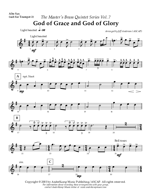God Of Grace And God Of Glory (Instrumental) Alto Sax (AnderKamp Music)